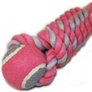 Zabawka dla psa wykonana ze sznura i piłki tenisowej